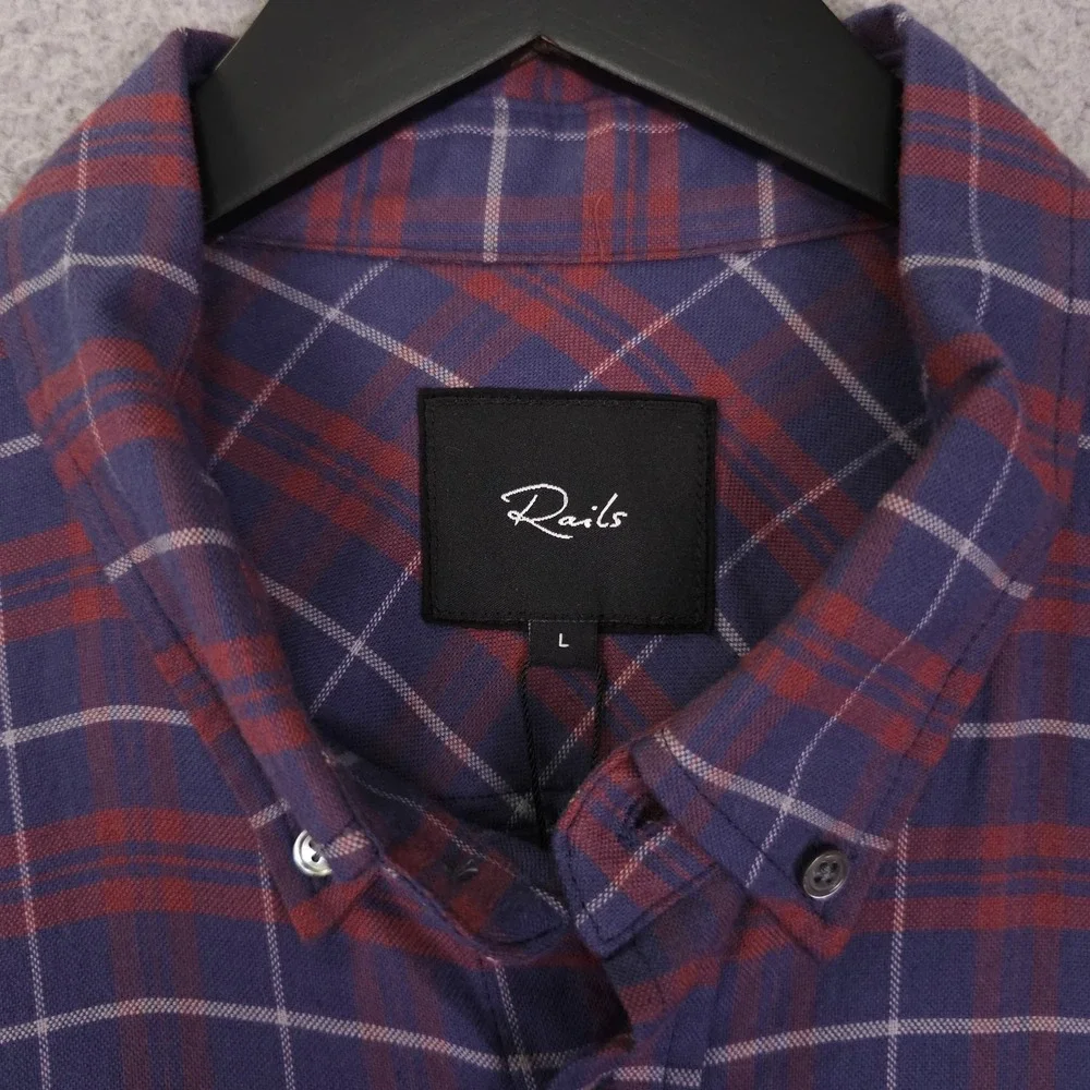 Rails Reid Button Down Shirt Mens Large Blue Red Plaid Melange Flannel NEW